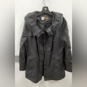Cole Haan Black Ruffle Collar Rain Parka Jacket Women's SZ M